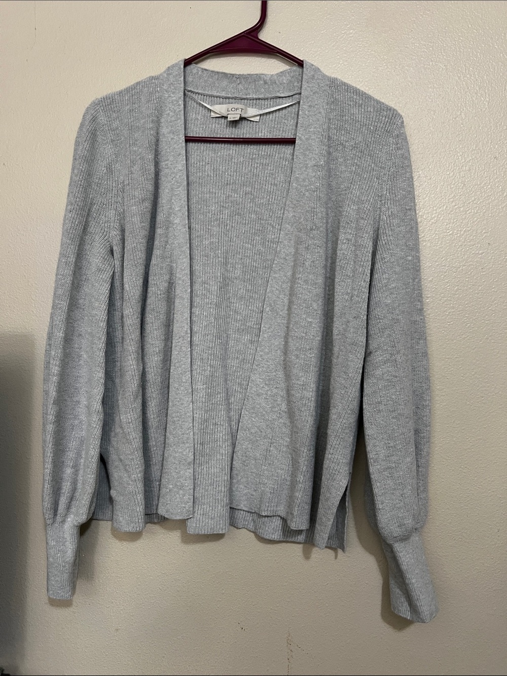LOFT Soft Light Gray Ribbed Open-Front Cardigan